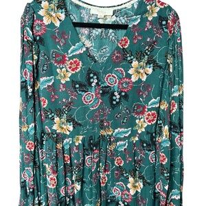 NWT Nurture Plus Size 2x Floral Green Long Sleeve Boho Baby Doll